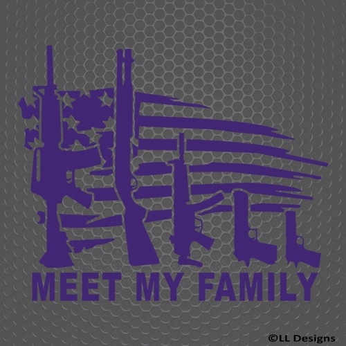 Distressed American Flag Meet My Family Firearms Vinyl Decal - Choose Color/Sze - Picture 21 of 25