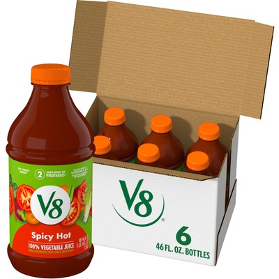 V8 Spicy Hot 100% Vegetable Juice 46 fl oz Bottle 6 Pack