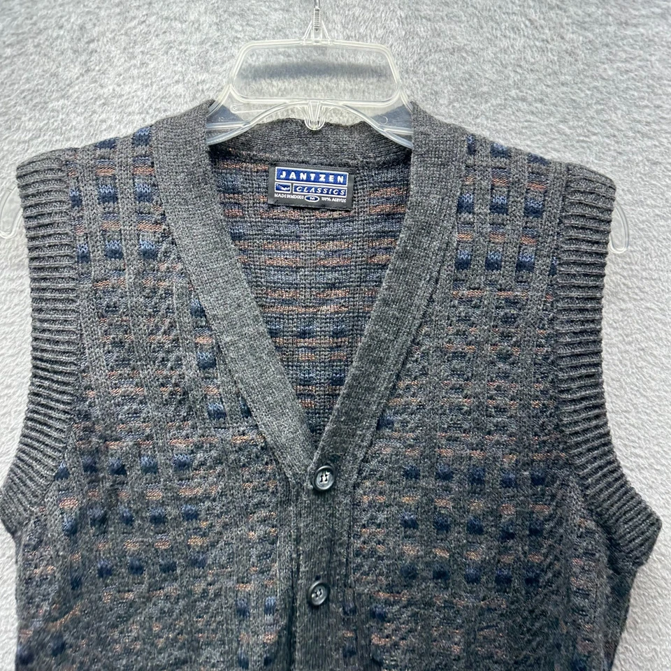 Suéter Jantzen Vintage Adulto Medio Gris Azul Rejilla Argyle Para Hombre Acrílico Años 90 Foto 2 de 4