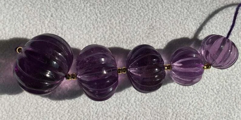 Cuentas de melón tallado amatista rosa piedras preciosas naturales Foto 2 de 4