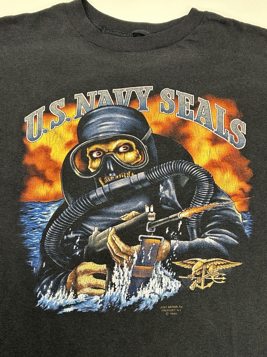 ★SCULPTOR★ Classic Logo Tee Vintage Navy SC24S294NA Vintage 3D EMBLEM 1989 U.S. Navy Seals Skull Skeleton Scuba
