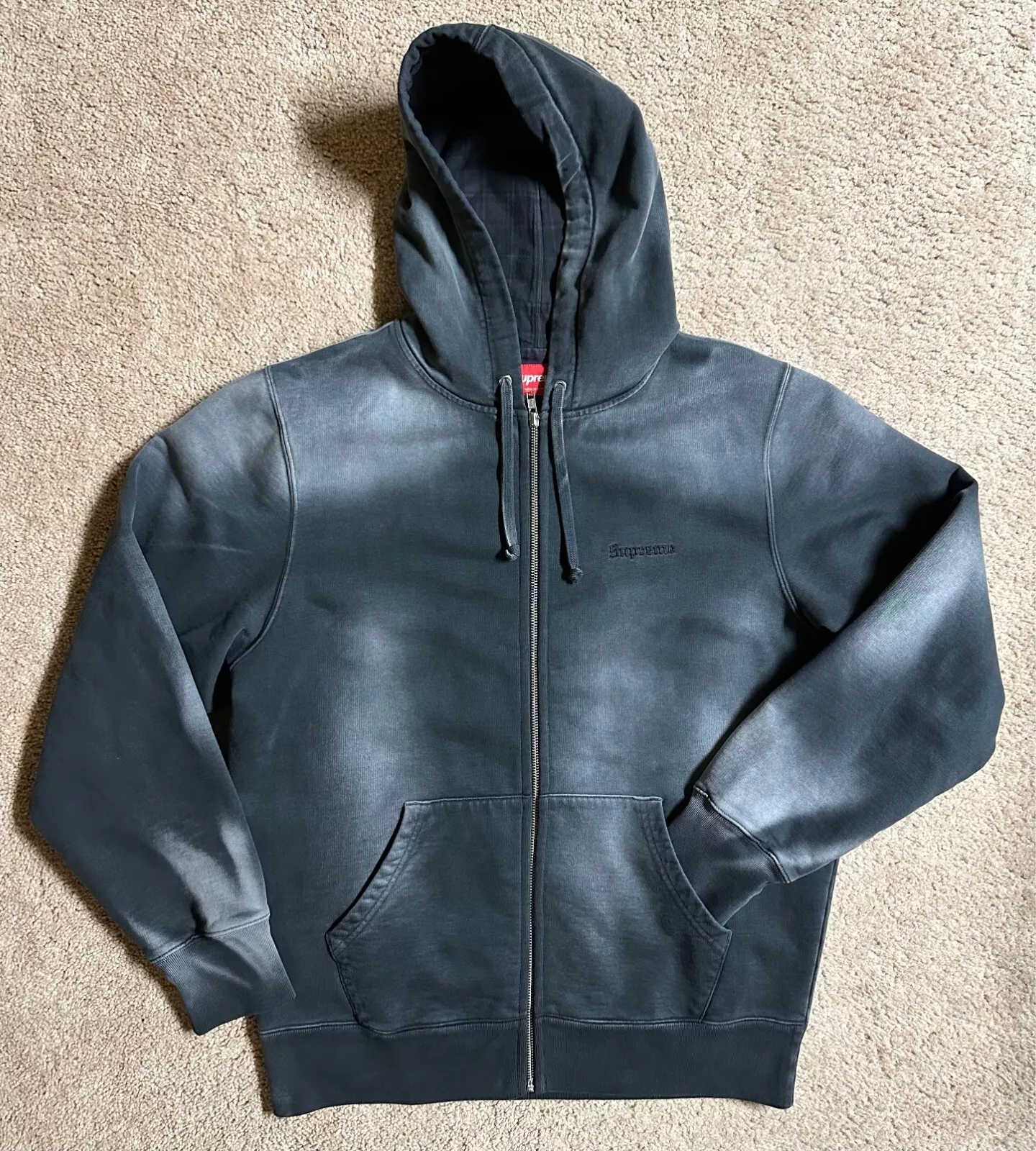 Sweat à capuche zippé blanchi Supreme poids lourd teint pigment homme moyen