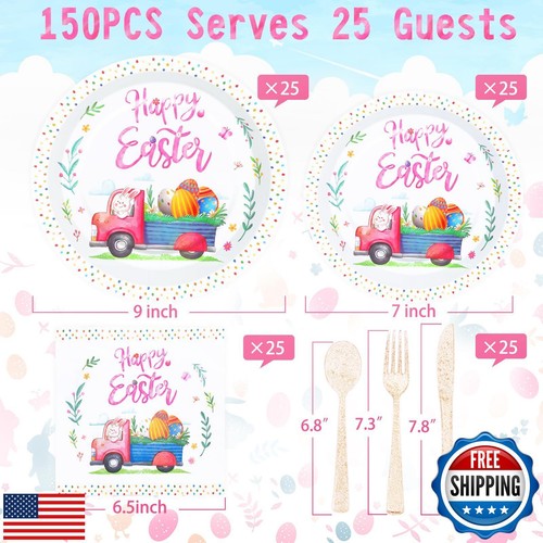 Gudvilla 150Pcs Easter Plates and Napkins, Easter Paper Plates nd Napkins Set - Picture 3 of 5