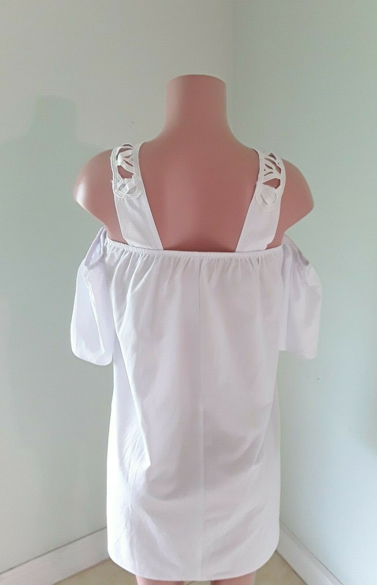 Kiki Women's White Cotton Top w Knit Design & off the Shoulder
