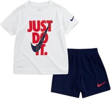 Nike Boy s Dri-Fit T-Shirt Shorts 2 Piece Set Size 6 Midnight Navi/White