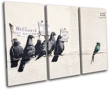 Graffiti Pop Pigeons Banksy Street TREBLE CANVAS WALL ART Picture Print VA
