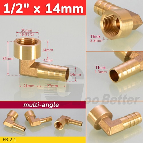 Brass 90 Degree BSP Female Thread Elbow x Barbed Hose Tail Joiner Pipe Fittings - Picture 13 of 14