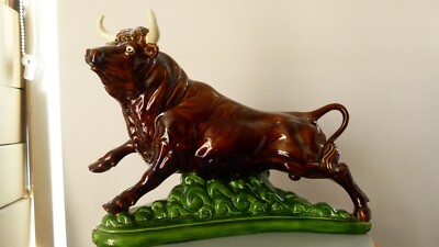 Vintage Atlantic Form handbemalt Keramik große Stier Figur, kostenlose Lieferung