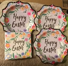 Easter Theme 8 inch Diameter Luncheon Plates & Matching Napkins - Lot of 3