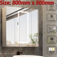 Modern Large Bathroom Mirror Cabinet 800x800 with LED Demister 3 Colors Lights