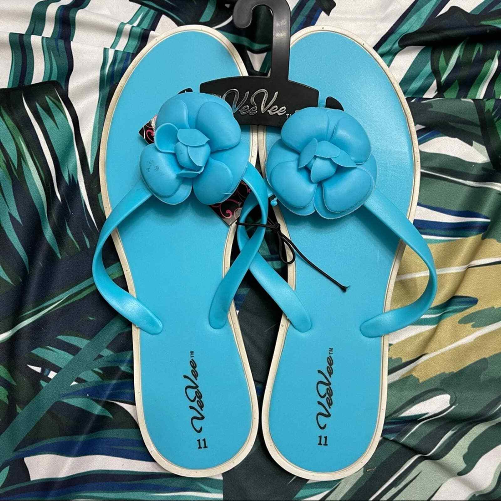 New rubber blue floral knot thong sandals sz 11 | eBay