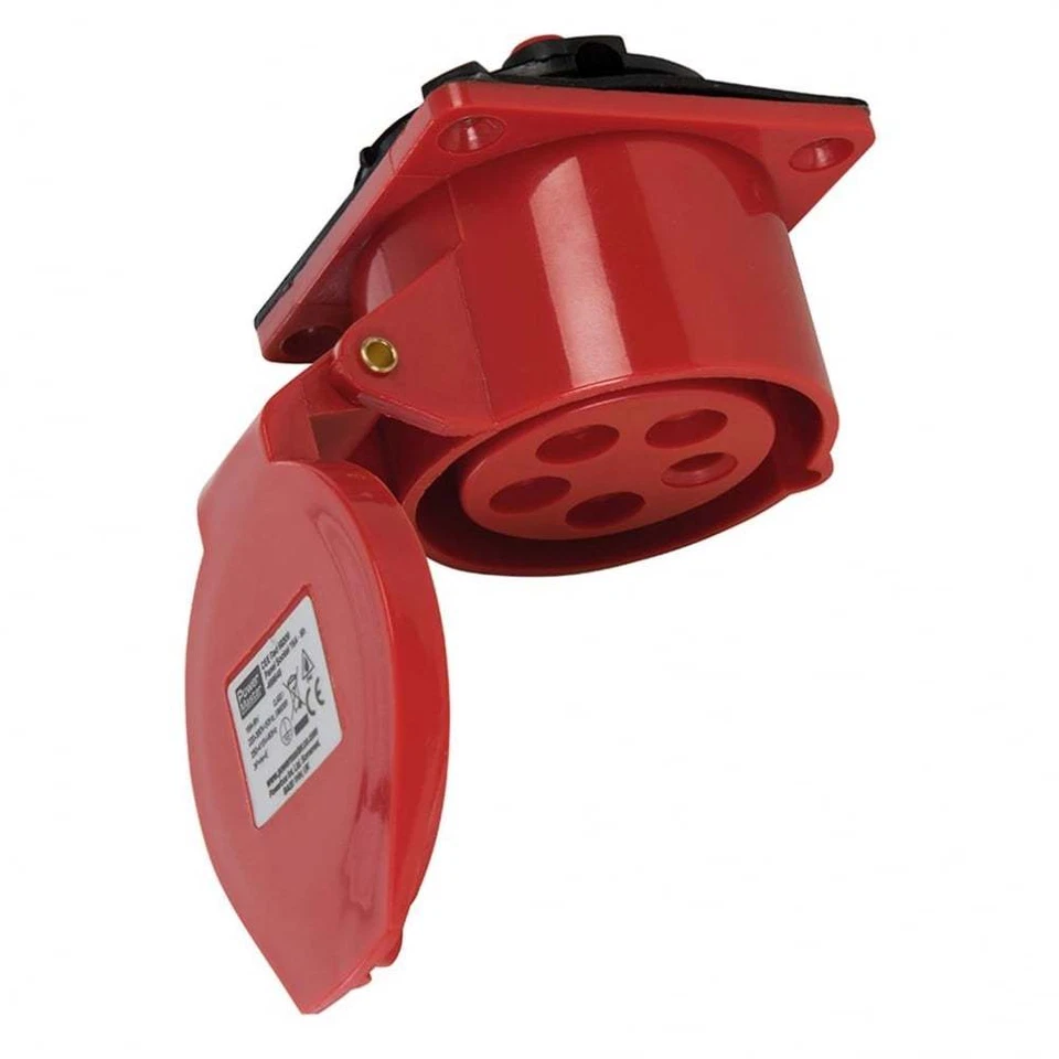 Panel Socket 5 Pin 16A Straight Mount Red Garage Workshop 16 Amp 400 Volt 400V - Image 4 of 4