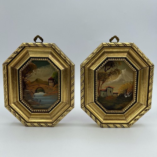Antikes Gemälde Ölgemälde auf Kupfer Paar Bilder Vintage Miniaturen Wiegen - Bild 2 von 12
