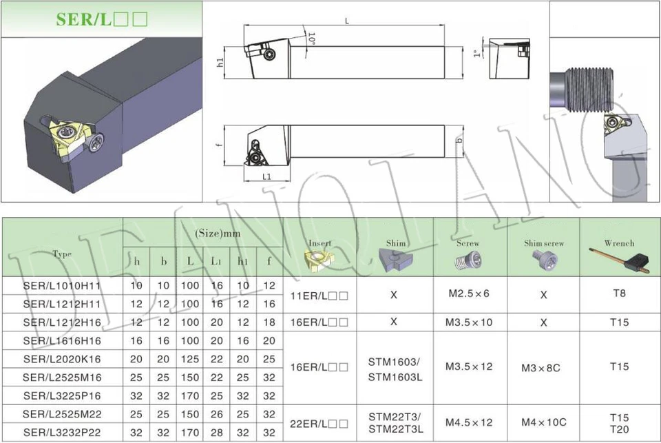 SER 2020K16 20mm CNC Lathe Threading Turning Tool Holder + 10pcs 3/8'' 16ER AG60 - Image 4 of 4