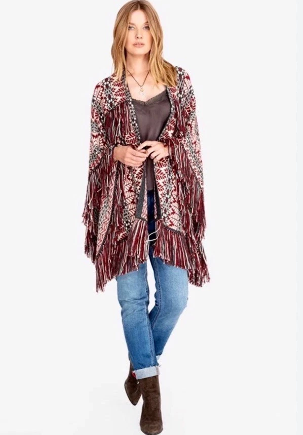 $652 Johnny Was Wrap Cape Shawl Cardigan Poncho Sweater Alpaca Wool Blend One Sz