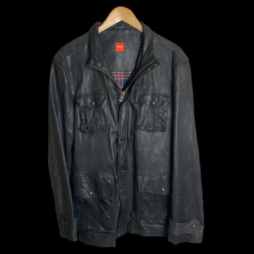 Chaqueta Hugo Boss Para Hombres 42 R Cuero de Cabra Cremallera Bombardero Motociclista Marrón Oscuro Clásica - Imagen 7 de 12