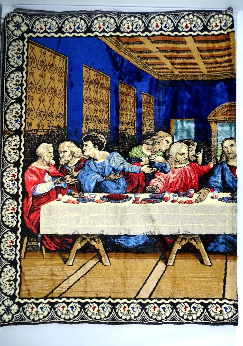 Large 6 x4 Vintage Velvet Tapestry Last Supper Jesus Wall Hanging Italy R.T. Co