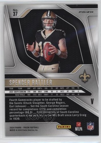 2024 Panini Prizm Rookie Variations Silver Prizm Spencer Rattler #37 RC - Foto 2 di 3