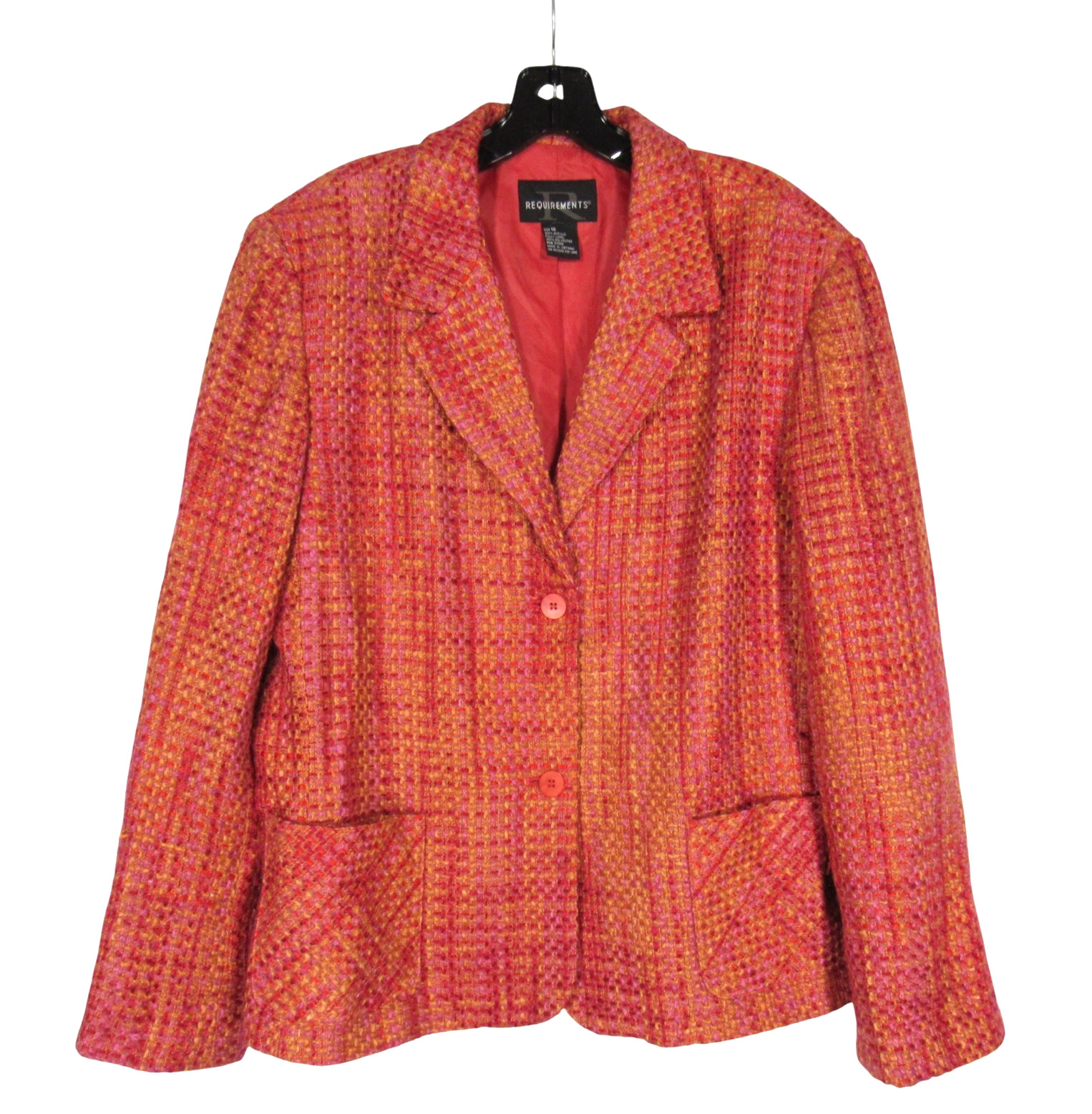 VTG REQUIREMENTS Pink/Orange TWEED 2-Button POCKETS Preppy JACKET/BLAZER Sz 18