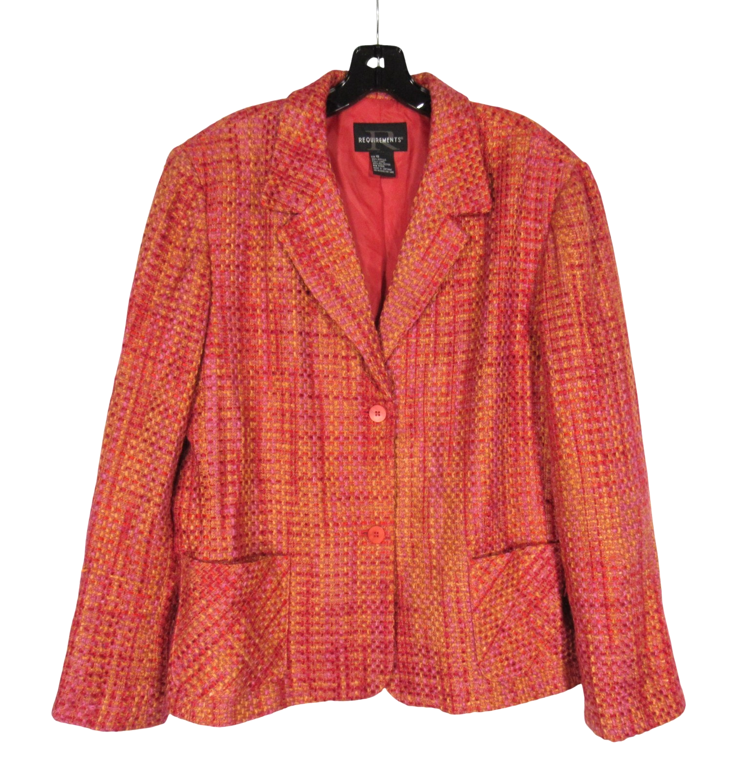 VTG REQUIREMENTS Pink/Orange TWEED 2-Button POCKETS Preppy JACKET/BLAZER Sz 18