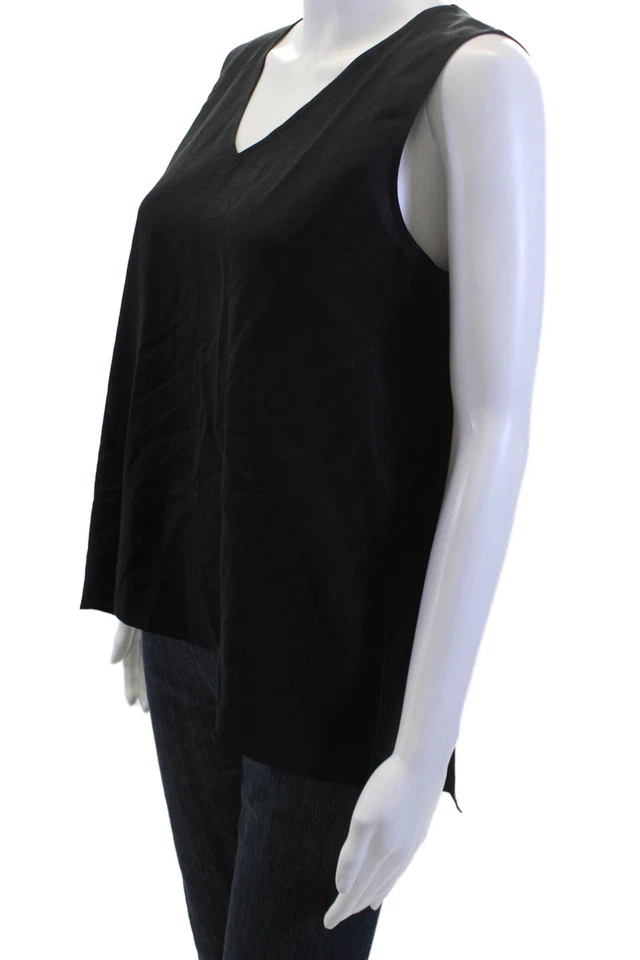 Magaschoni Women Silk V-Neck Tank Black Size 6 - Image 2 of 4