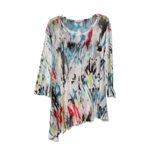 Southern Style Tunic Top Size Large Sheer Handkerchief Hem Watercolor Stretch