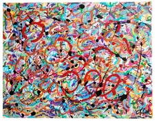 Jackson Pollock Style Painting 28"x 22" On Canvas Abstract Acrylic Ready To Hang