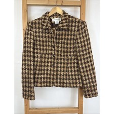 Vtg Y2K Jones New York Brown Long Sleeve Button Up Tweed Blazer 1588 Size SM