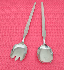 STAINLESS STEEL LONG HANDLE SPOON & FORK SET 30cm SALAD -VEG SERVING UTENSILS 🍴