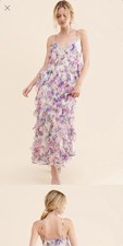 BHLDN Jia Bias-Cut Ruffled V-Neck Gown 00P