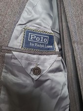 Polo by Ralph Lauren Flannel Wool VINTAGE 2 Pc Suit Jacket Pants Custom Size 44