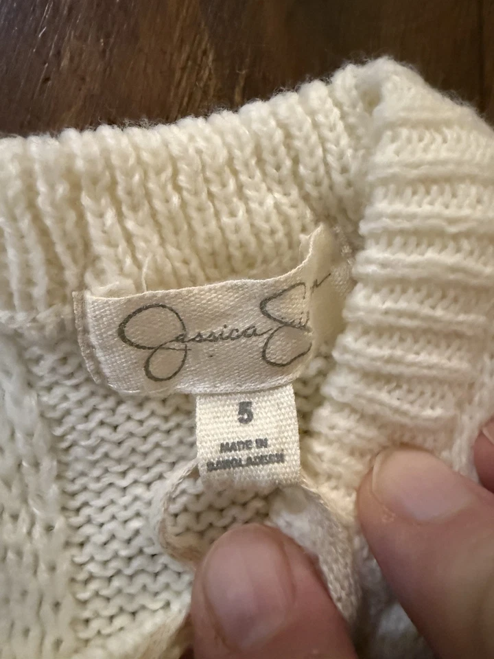 Vestido Jessica Simpson Niñas Talla 5 Nuevo con Etiquetas Crema Dorado Corazones Suéter Vacaciones Elegante Foto 4 de 4