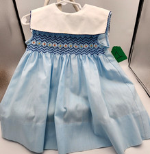 Vintage Polly Flinders Hand Smocked Dress w/ Floral Embroidery Size 2-3 Girls