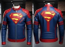 Superman S-Shield Leather Motorcycle Jacket Blue Red DC Comics Cosplay