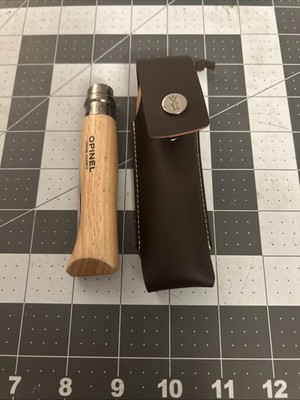 OPINEL No. 08 Stainless Steel With Leather Sheath INOX Number 8 Engraved Handle