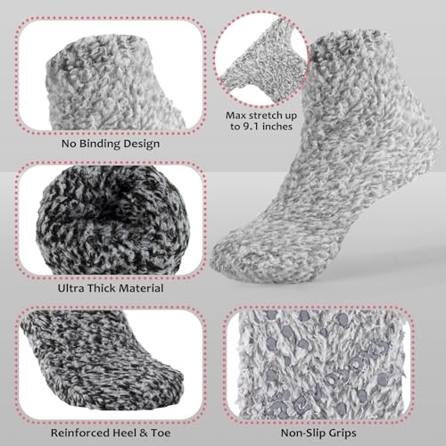 Fuzzy Grip Socks for Women Men,Thick Warm Slipper Cozy Fluffy Light Grey/Black - Bild 4 von 6