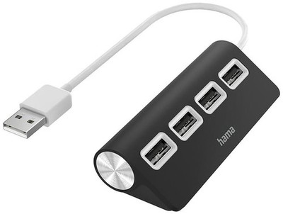 HAMA - 4 Port USB 2.0 Desktop Hub, Black