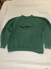 Vintage 90 Pepe Jeans London Green Blue Embroidered Long Sleeve Sweatshirt Women