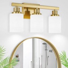 3-Light Bathroom Light Fixtures Vanity Light Brushed Gold 17in 3-Light