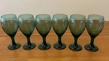 Vintage Libby Juniper Green Water Goblet Wine Glass w/ Gold Trim 6 3/4" Tall