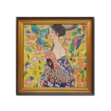 Framed Art Gustav Klimt Lady with a Fan Hand Painted Oil Painting Repro,20x20in