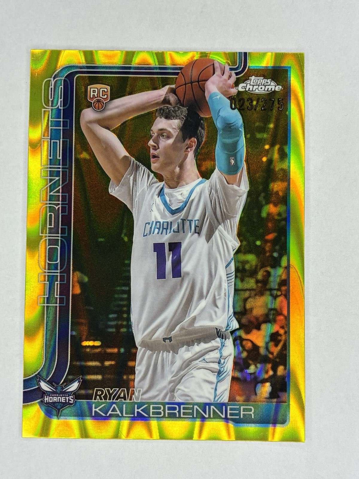 2025-26 Topps Chrome NBA #284 Ryan Kalkbrenner Yellow RayWave Refractor RC /275 