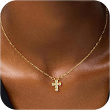 Cross Necklace for Women, 14K Gold Plated Small Cross Pendant Necklace for Women