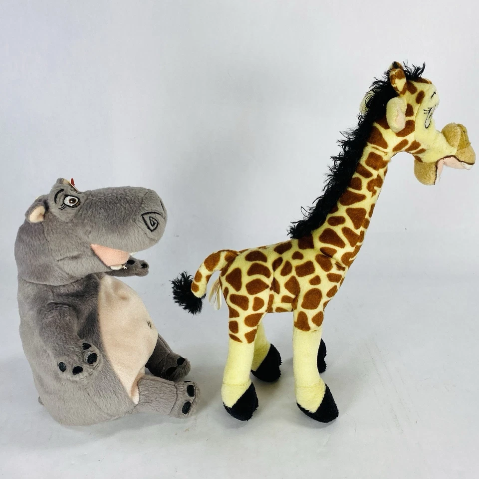 Ty Beanie 婴儿 Melman 长颈鹿 Gloria Hippo 马达加斯加 2 Escape to Africa 毛绒玩具 — 第 4/4 张图片