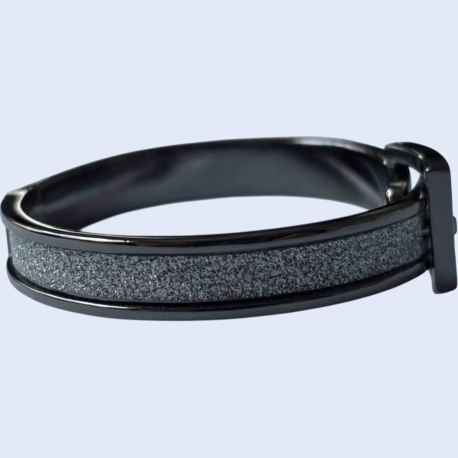 Adjustable Black Glitter Bangle Bracelet Belt Buc… - image 6