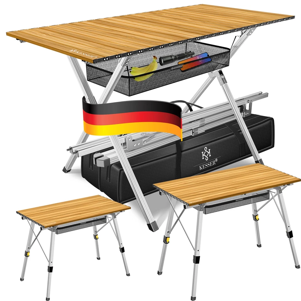 KESSER® Campingtisch faltbar Klapptisch 100kg Alu Rahmen Garten Tisch Holz Optik