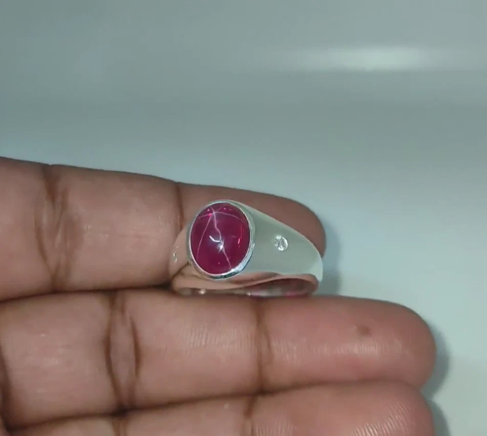 Red Lindy Star Ruby Ring Solid 925 Sterling Silver Handmade Men's Ruby Ring - Image 4 of 4