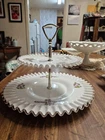 Vintage Fenton Silver Crest Milk Glass two-tiered serving tray "Violets in the S