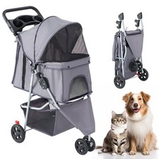 3-Wheel Pet Stroller for Dogs, Breathable Mesh Window, Large Storage Basket