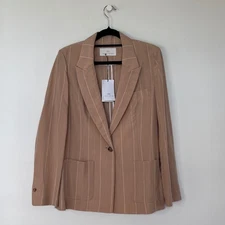 SÍ Beige Pinstripe Blazer with Oversized Lapels – Size 55 (S)